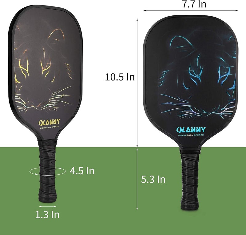 OLANNY مجموعة مضارب بيكلبول من الجرافيت - مضارب متميزة بوجه ألياف ونواة خلوية بوليمر تشمل مضارب بيكلبول + كرات بيكلبول + قبضة ناعمة بديلة + 1 حقيبة - Image 3